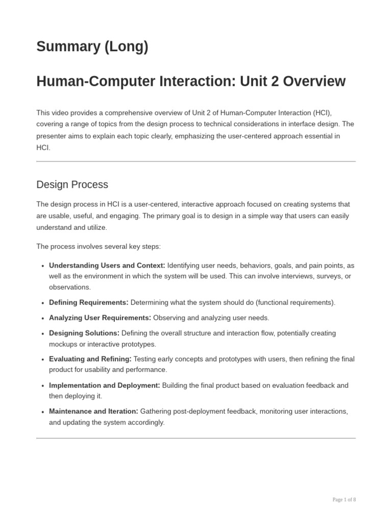 Summary (Long) Document | PDF | Human–Computer Interaction | Usability