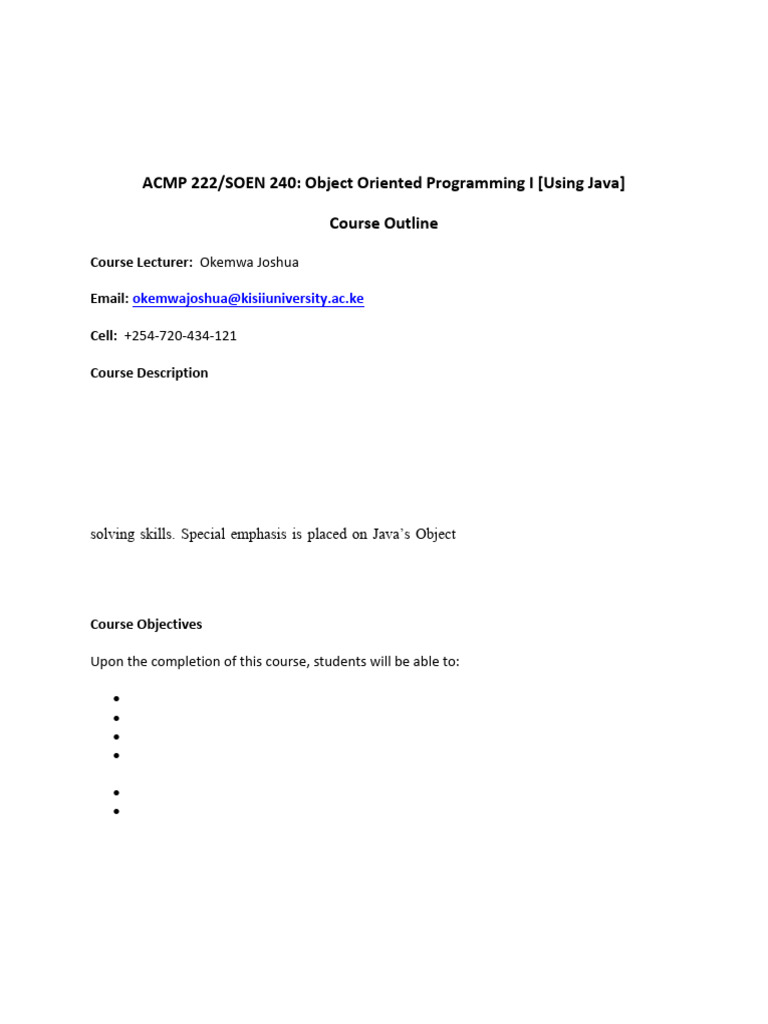 ACMP 222 SOEN 240 Course Outline | PDF | Object Oriented Programming ...