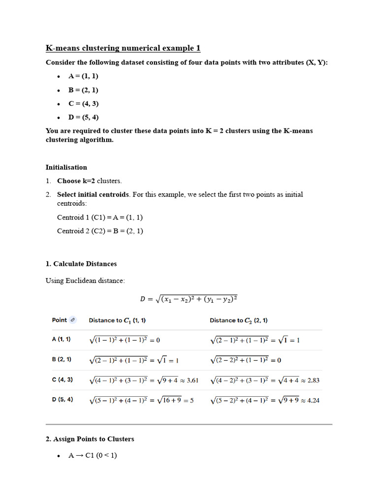 K-Means Clustering Numericals | PDF | Cluster Analysis | Statistical ...