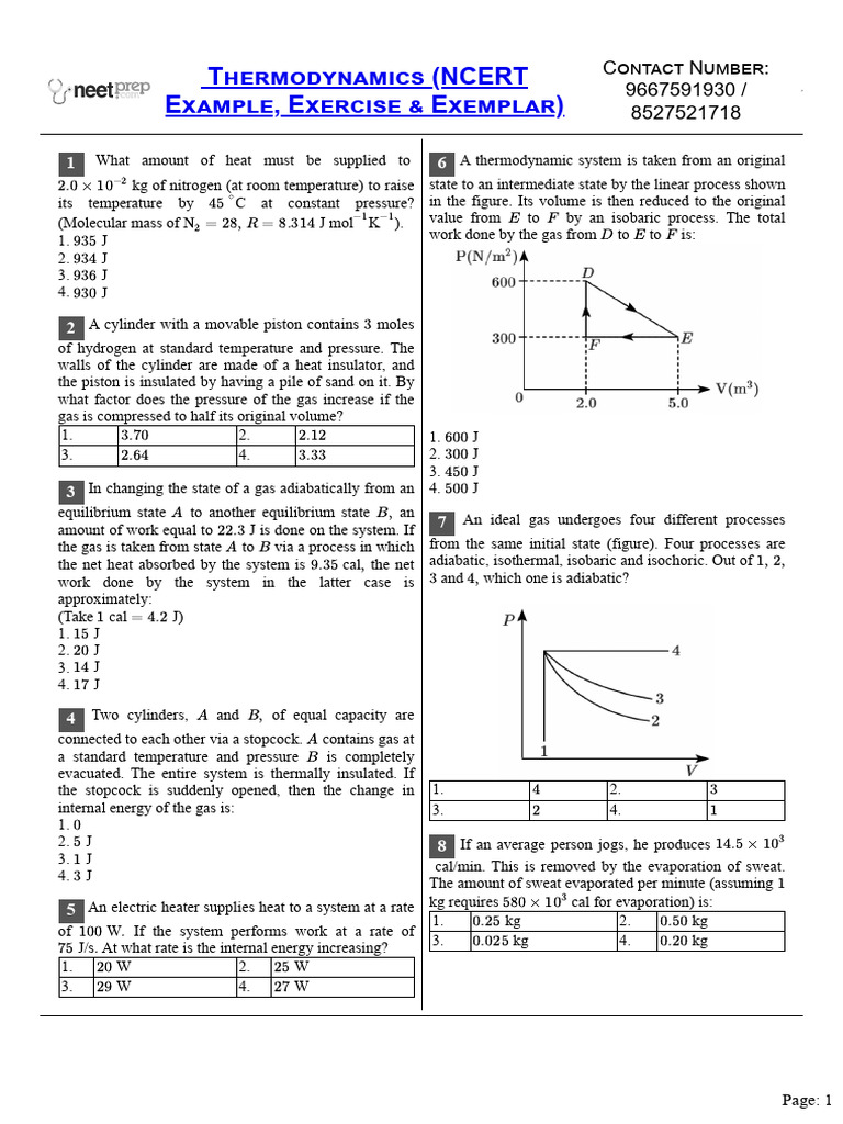Thermodynamics (NCERT Example, Exercise & Exemplar) | PDF ...