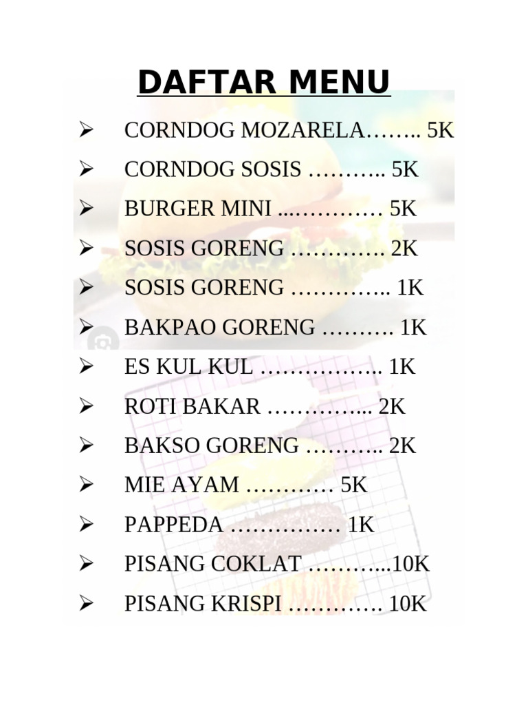 Daftar Menu | PDF