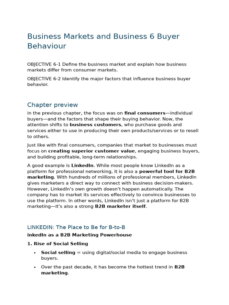 Business Markets and Business 6 Buyer Behaviour | PDF