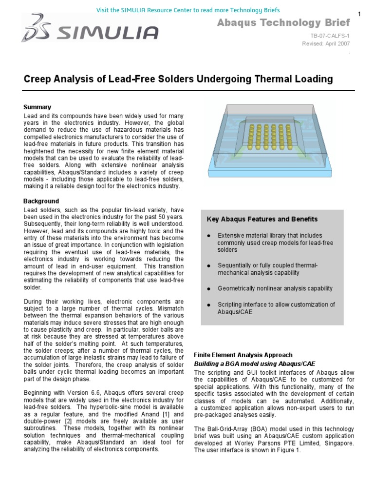 Creep Analysis of LeadFree Solders Undergoing Thermal Loading 2007