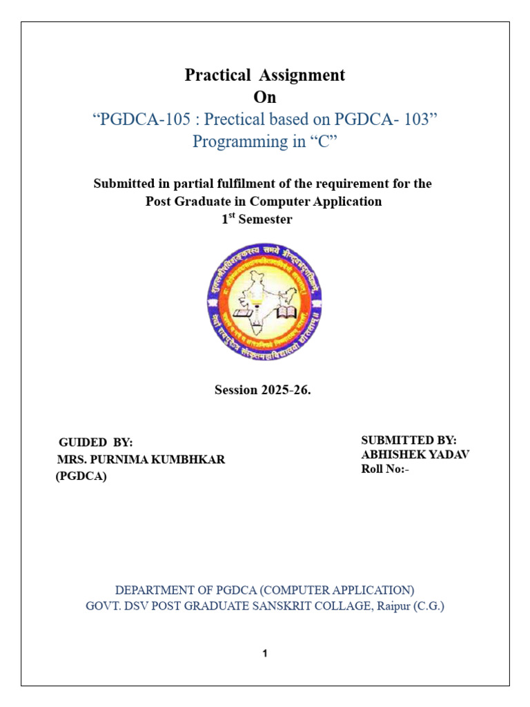 Programming in c Pgdca Sem1 Project File | PDF | Pointer (Computer ...