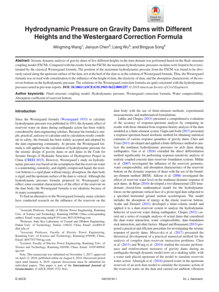Hydrodynamic Pressureon Gravity Damswith Different Heightsandthe ...
