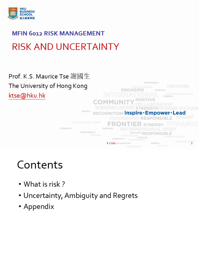 Lecture 2 Concepts of Risk and Uncertainty for Class v2026 | PDF ...