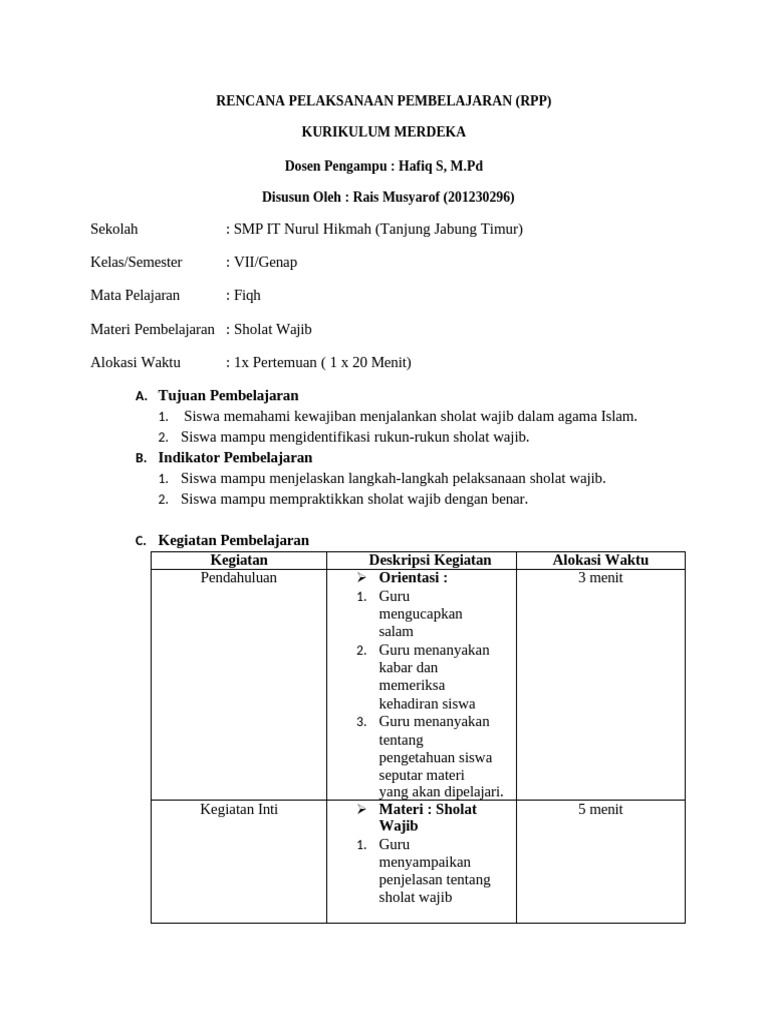 Rais Musyarof-RPP-MICRO-TEACHING-KURIKULUM-MERDEKA | PDF