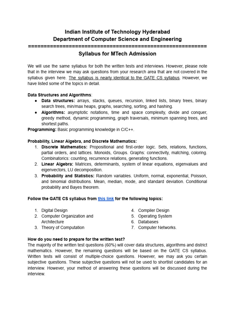 Syllabus for MTech Admission Iit Hyd | PDF | Eigenvalues And ...
