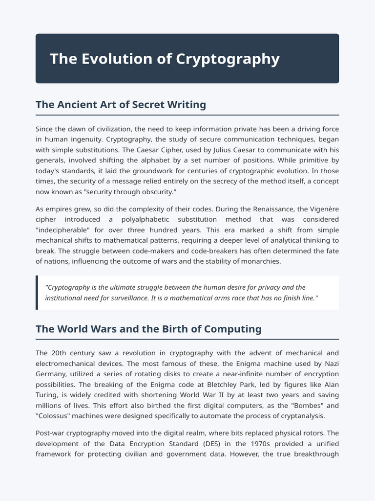 The Evolution of Cryptography | PDF | Cryptography | Encryption