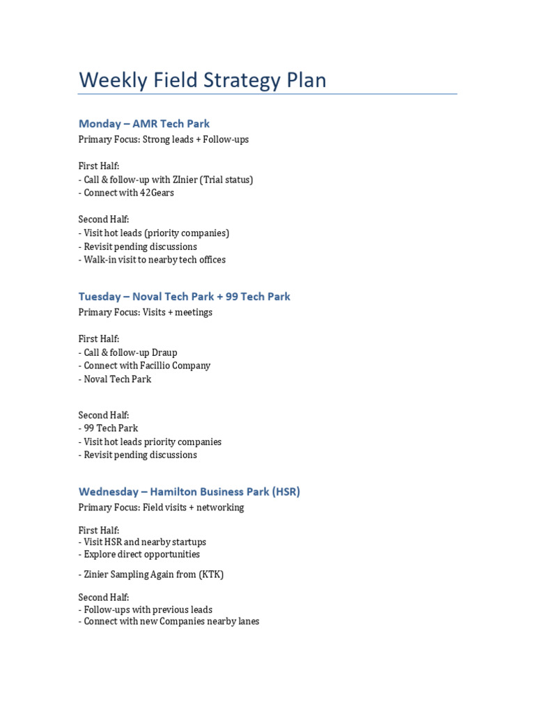 Weekly Field Strategy Plan | PDF
