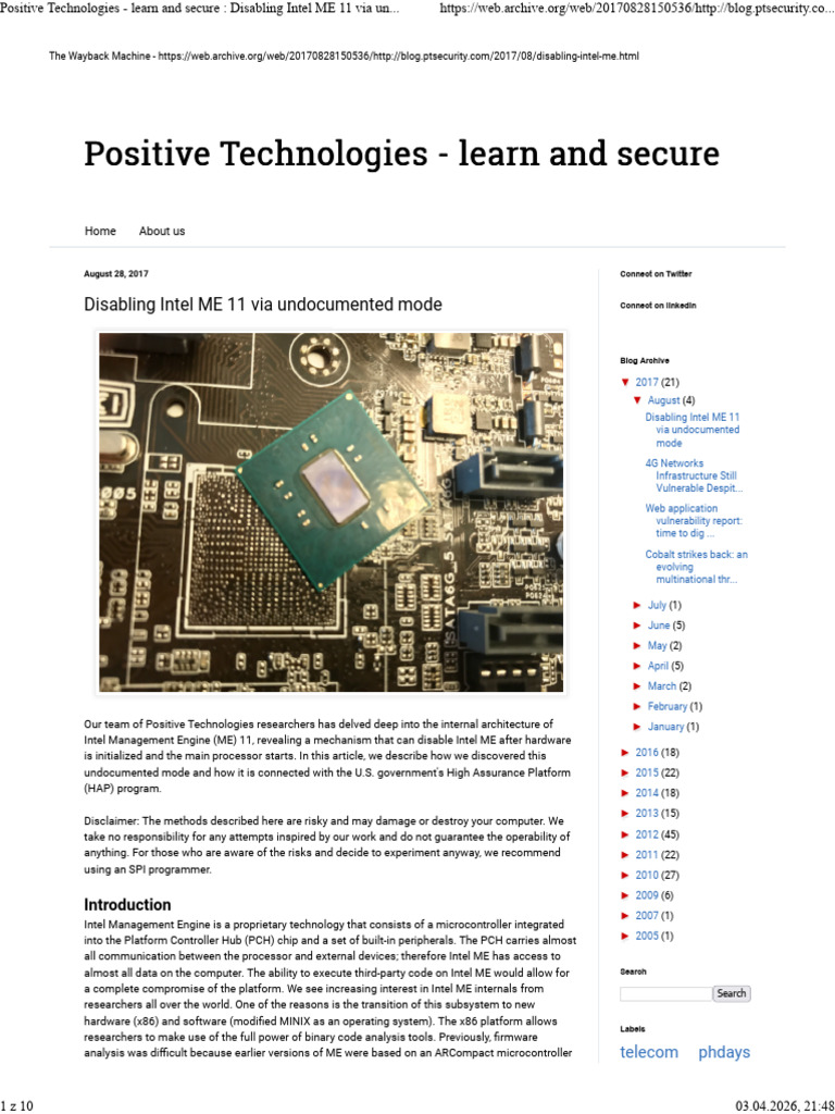 Positive Technologies - learn and secure _ Disabling Intel ME 11 via ...