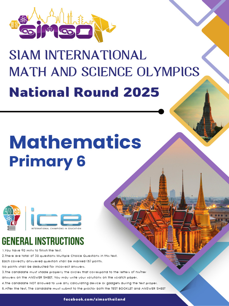 SIMSO Math NR 2025 - - Primary 6 | PDF | Area | Elementary Mathematics