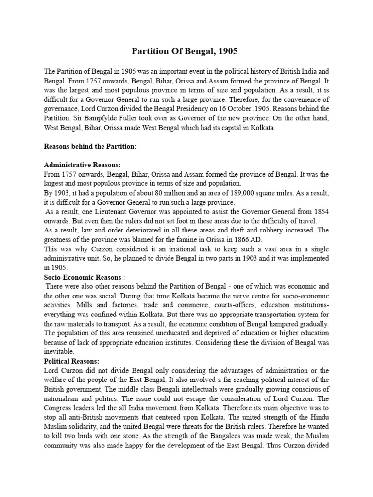 Partition of Bengal Doc | PDF | Partition Of India | Bengal