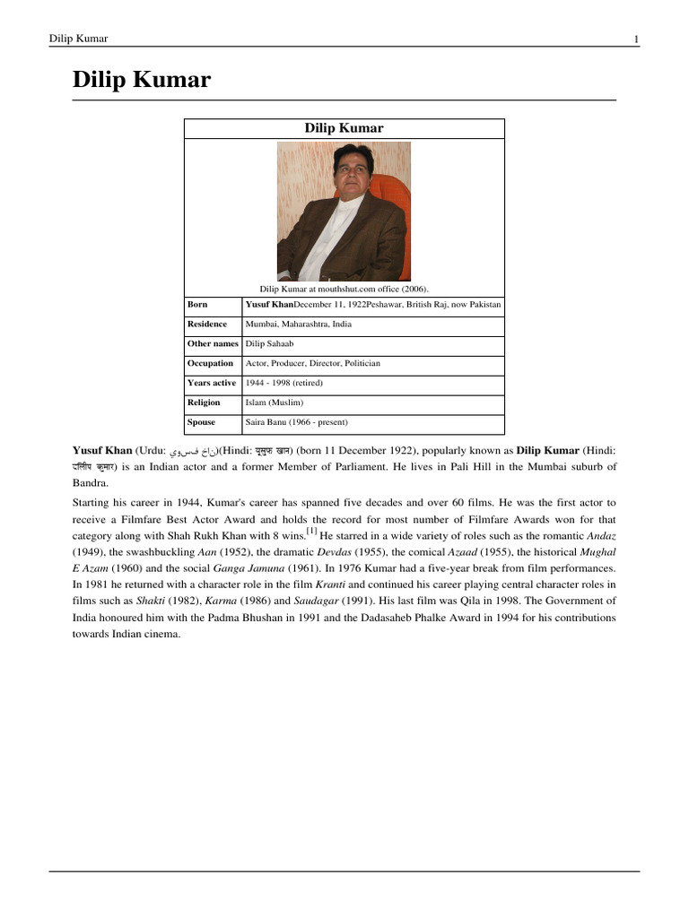 Dilip Kumar | PDF | Cinema Of India