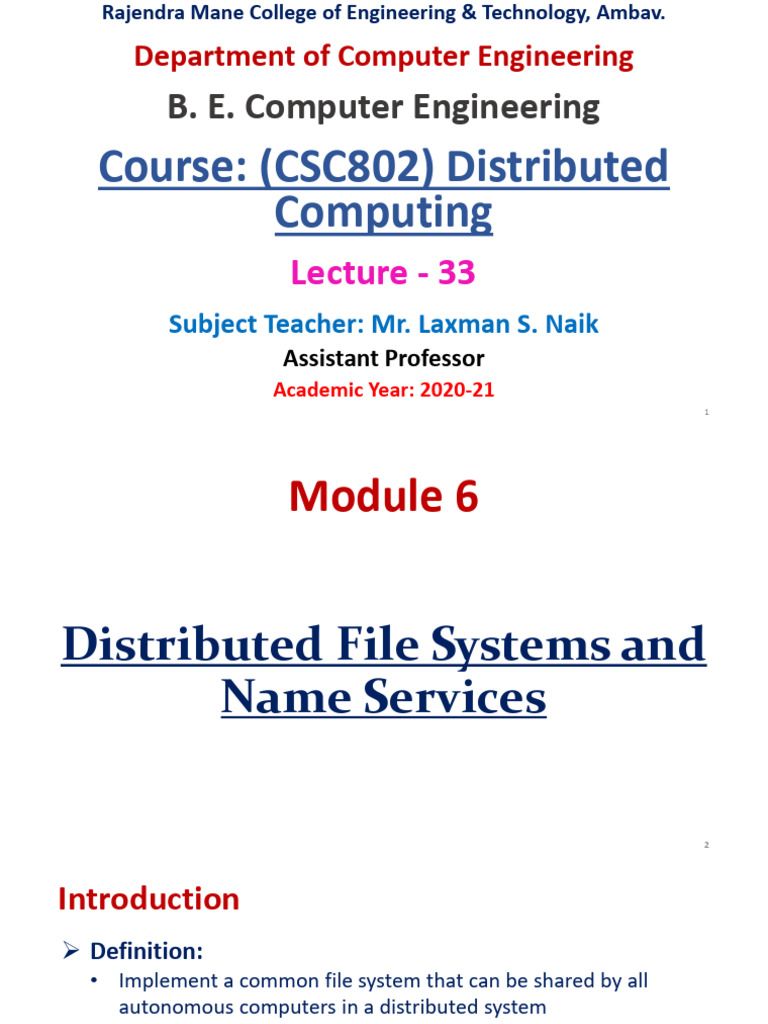 DC Lecture 33 | PDF | File System | Directory (Computing)
