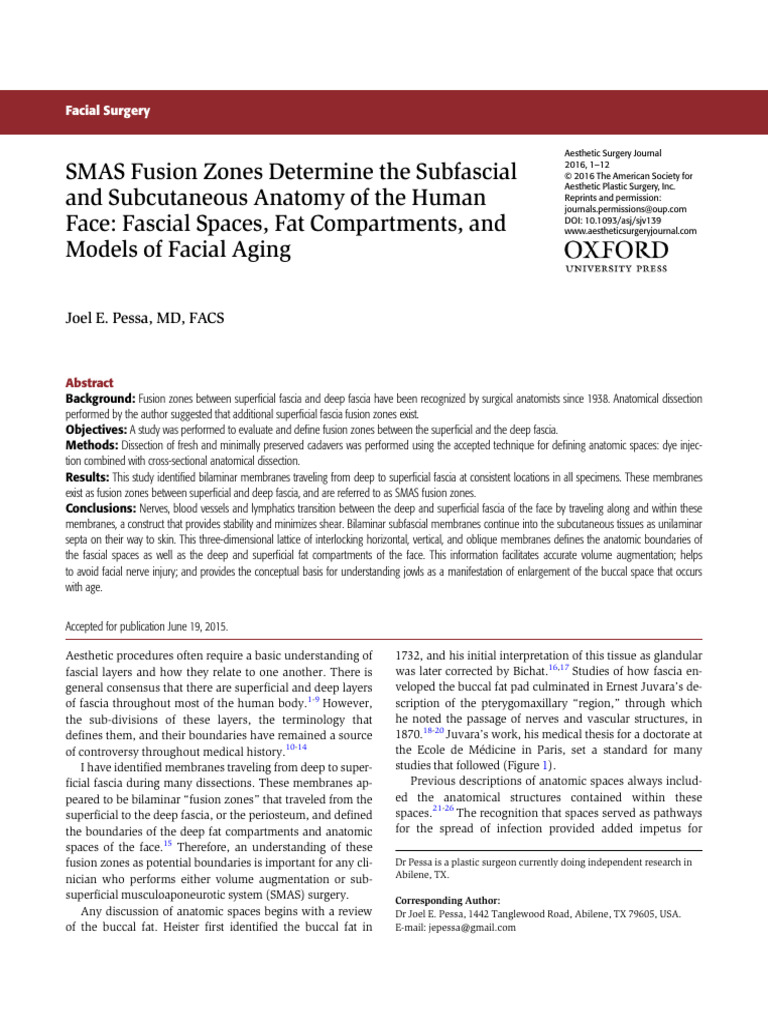 SMAS Fusion Zones Determine the Subfascial | PDF | Anatomy