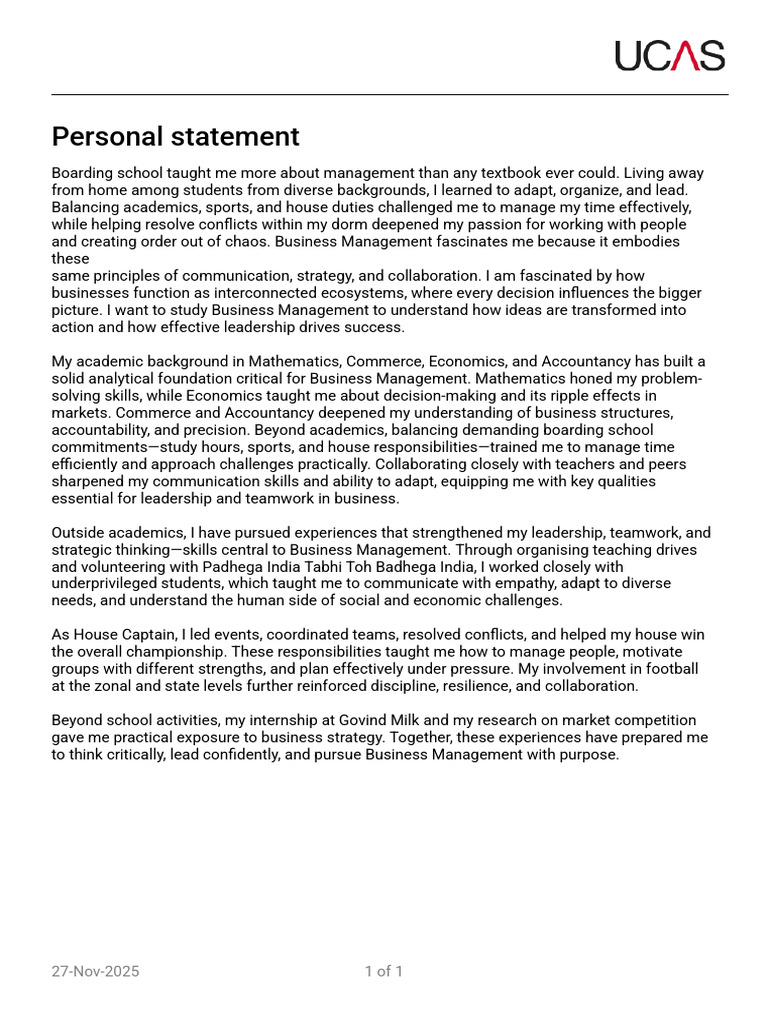 Ucas Personal Statement 2 | PDF | Leadership | Cognition