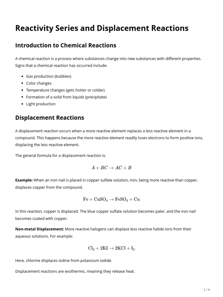 Metal Reactivity and Reactions | PDF