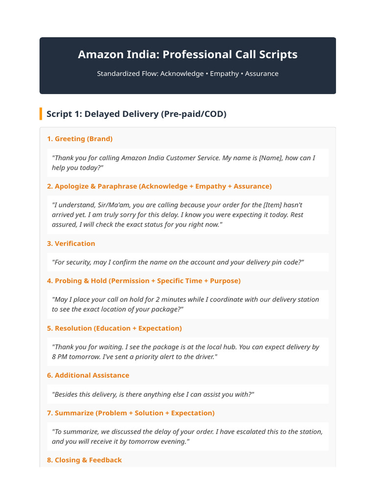 Amazon India Agent Scripts | PDF