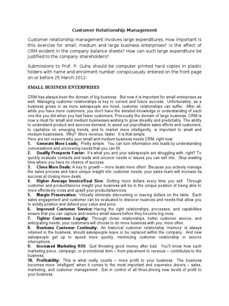Importance of CRM for Businesses | PDF | Customer Relationship ...