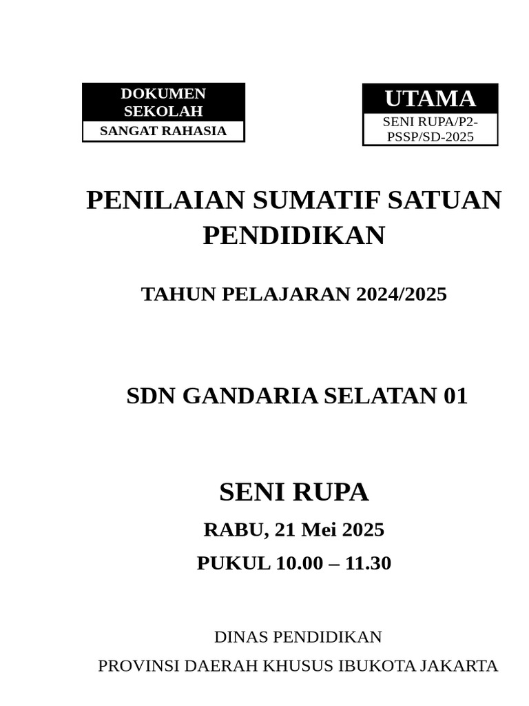 5.soal PSSP 2025 Mapel Seni Rupa | PDF