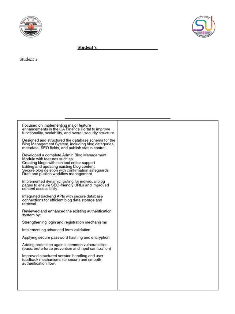 Student's Bi-weekly Diary (Annexure 4) (2) (5) | PDF | Databases | Password