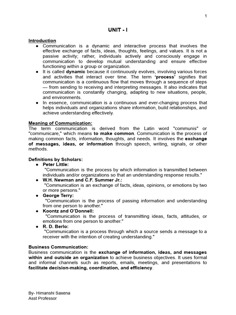 MBA 1st Year Unit I Business Communication | PDF | Nonverbal ...