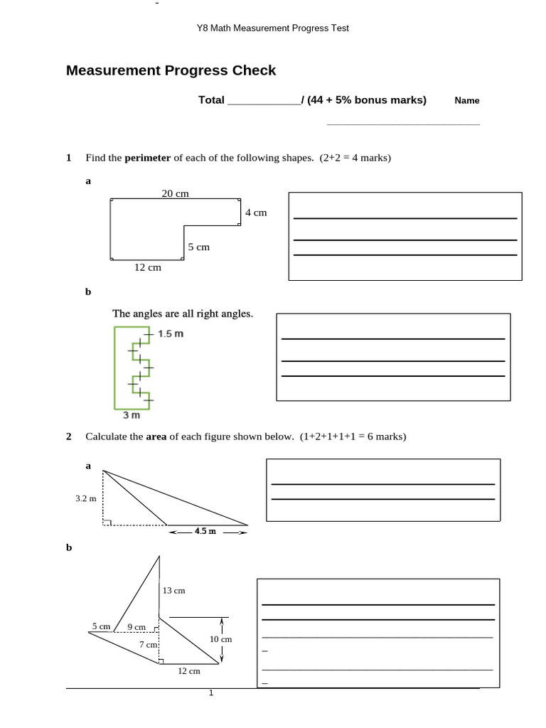 Measurement Practice Test | PDF | Area