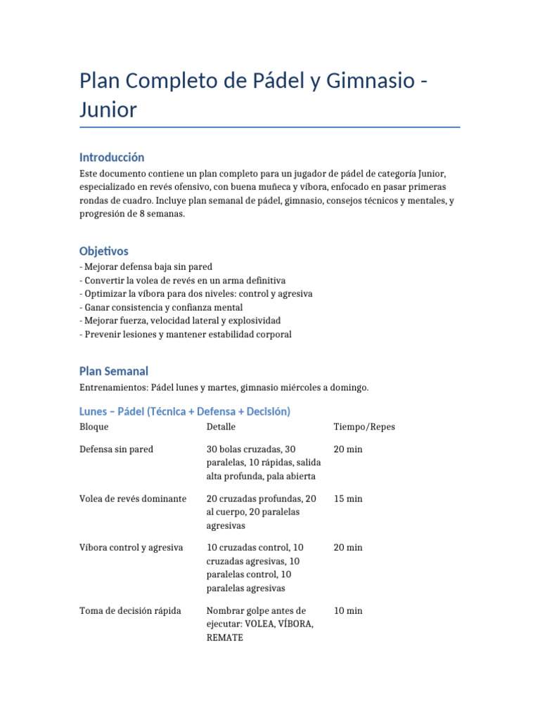 Plan Padel Junior Jose | PDF