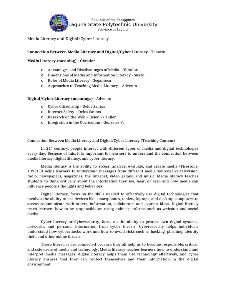 MediaLiteracy&Digital_CyberLiteracy Content Report | PDF | Computer ...