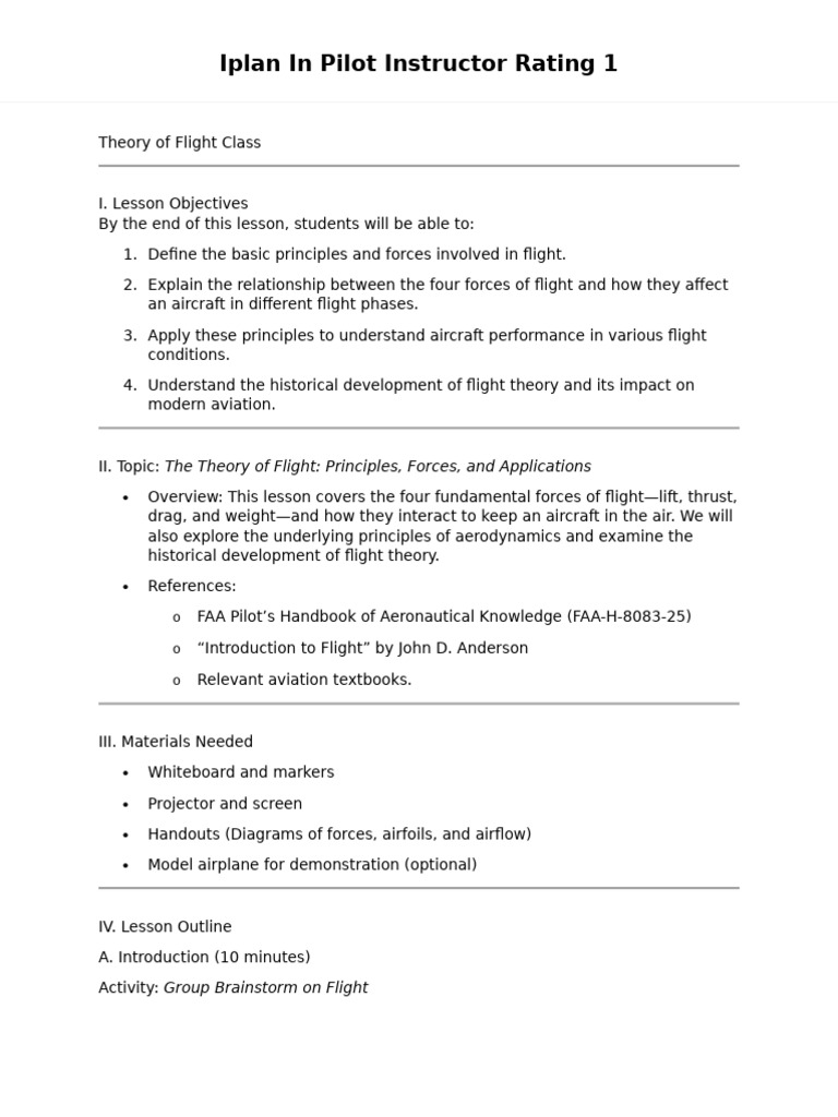 Theory of Flight Class Iplan | PDF | Flight | Lift (Force)