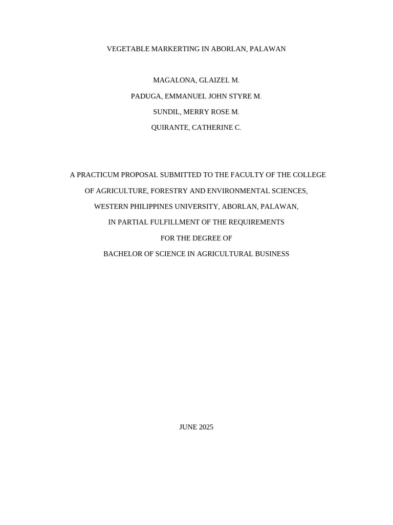PRACTICUM PROPOSAL 404 | PDF | Vegetables | Return On Investment