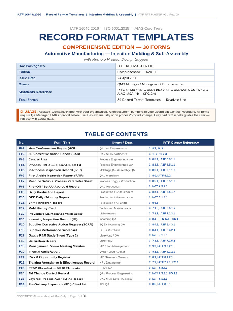 IATF_Record_Formats_30Forms | PDF | Quality | Secondary Sector Of The ...