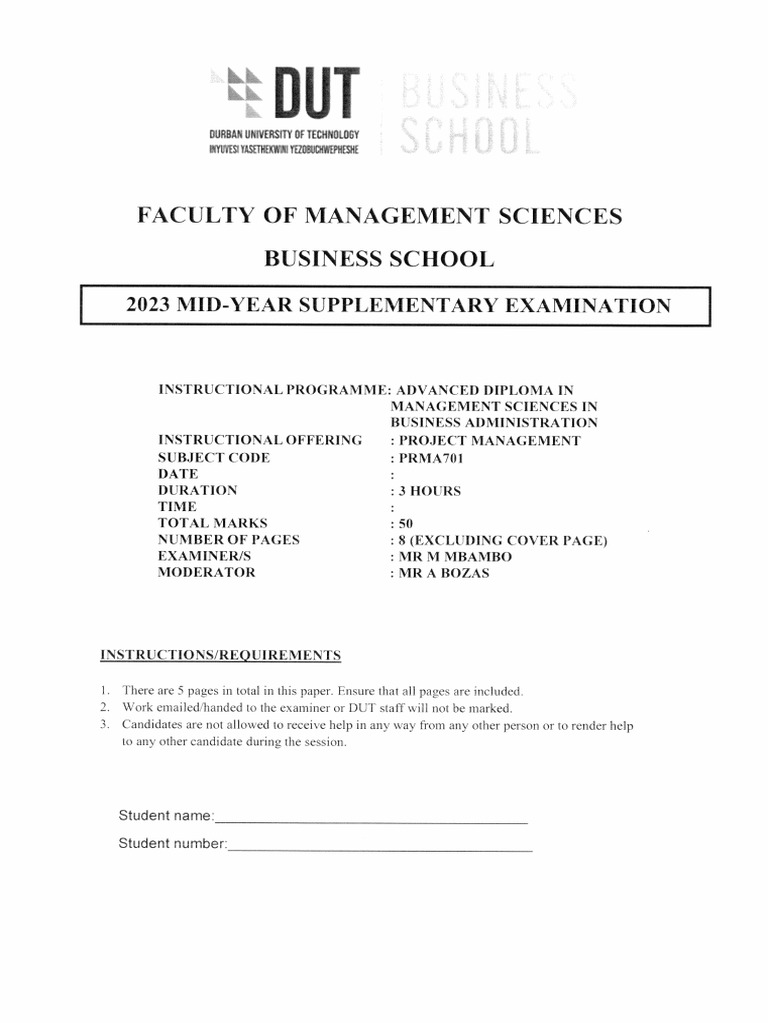2023 Mid Year Supp Qp Project Management Prma701 | PDF