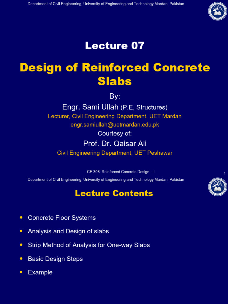 Lecture 07_Design of Reinforced Concrete One-way Slabs | PDF | Concrete ...
