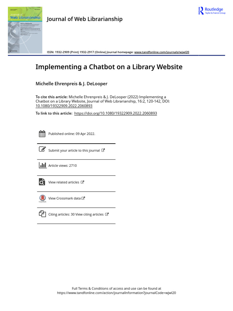 Implementing A Chatbot On A Library Website | PDF | Libraries | Librarian