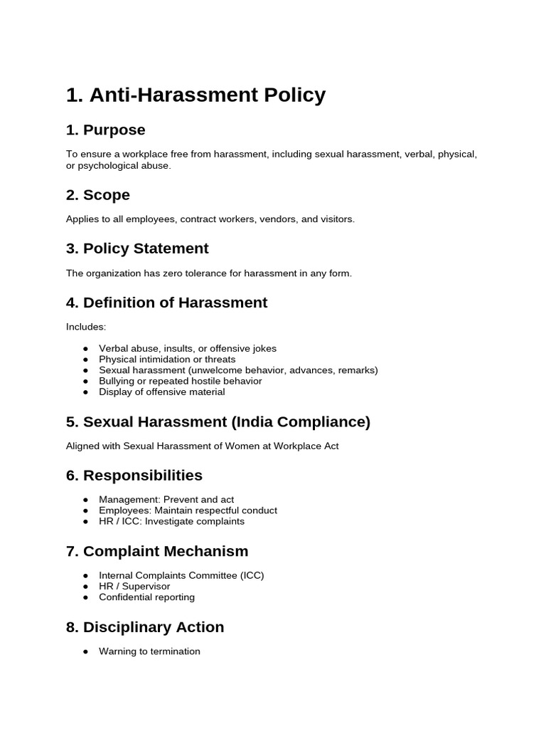 HR Policies | PDF | Harassment | Sexual Harassment