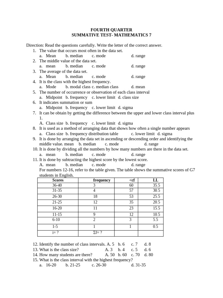 Summative test for 4th quarter | PDF