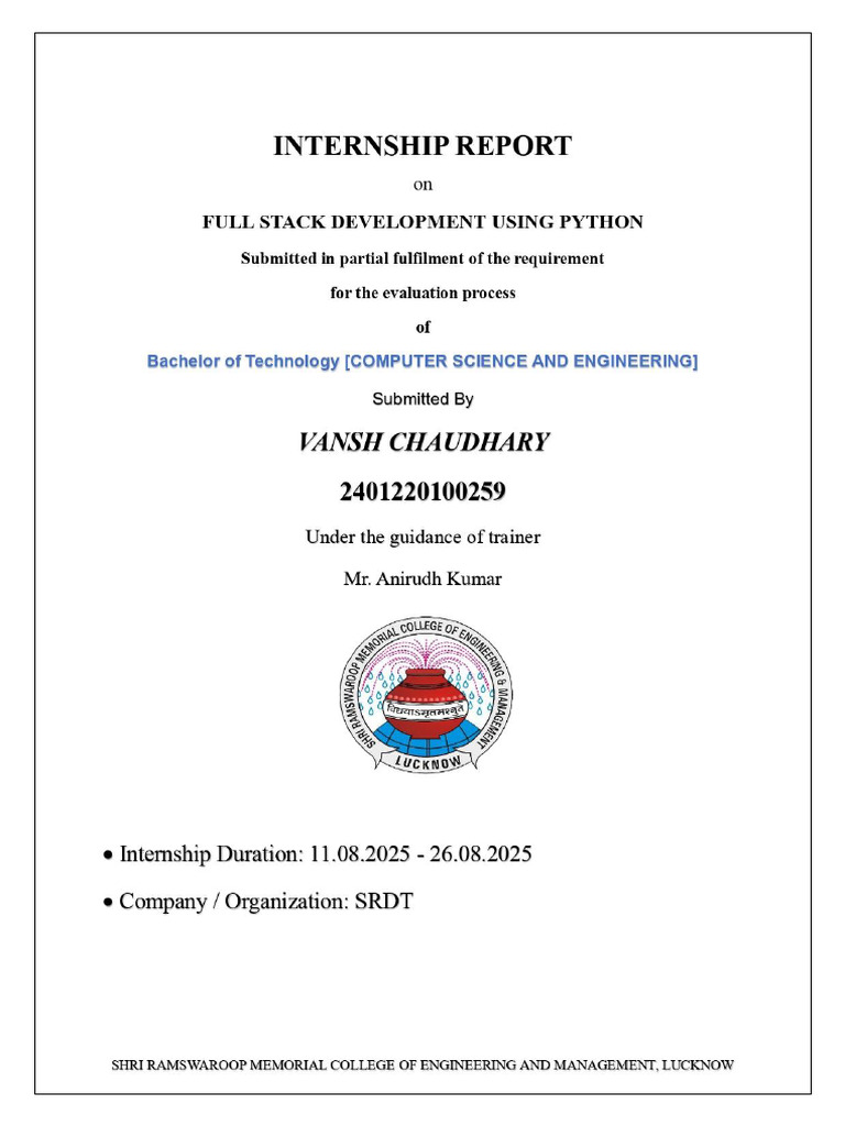 Internship Report | PDF | Web Development | Web Application