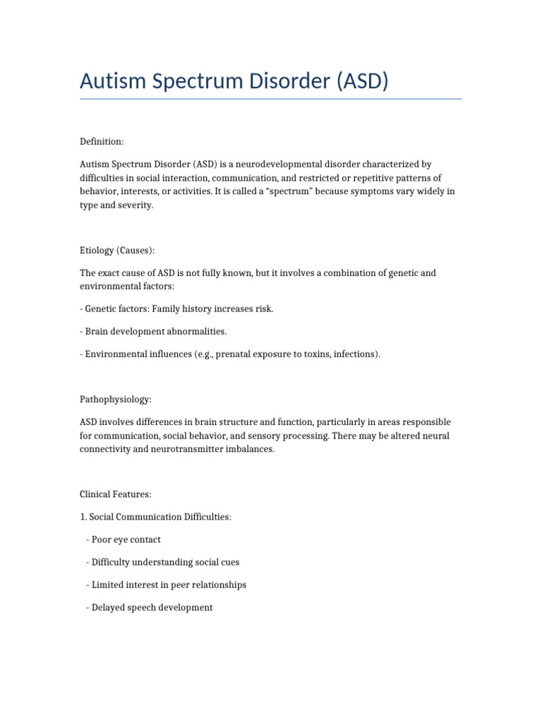 Autism Spectrum Disorder | PDF | Autism | Sensory Processing Disorder