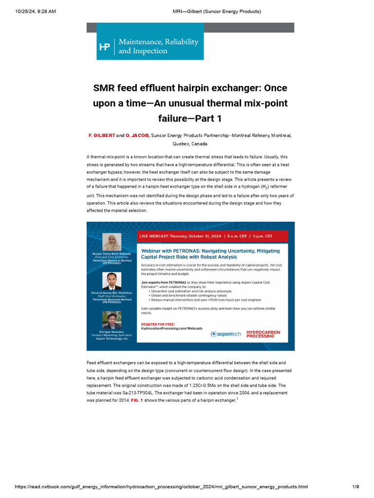 202410 08 MRI—SMR Feed Effluent Hairpin Exchanger- Once Upon a Time--An ...