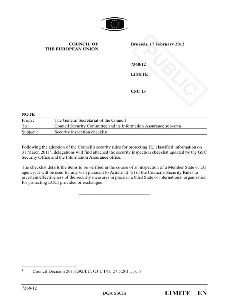 Inspector Checklist | PDF | Classified Information | Securities