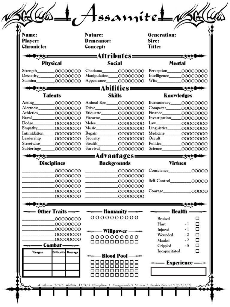 VtM2nded1-Page Assamite Editable | PDF
