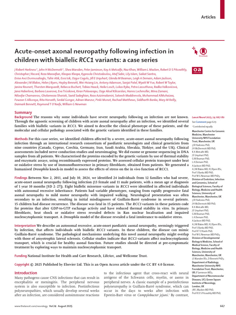 Acute Onset Axonal Neuropathy Following Infection | PDF | Genetic ...