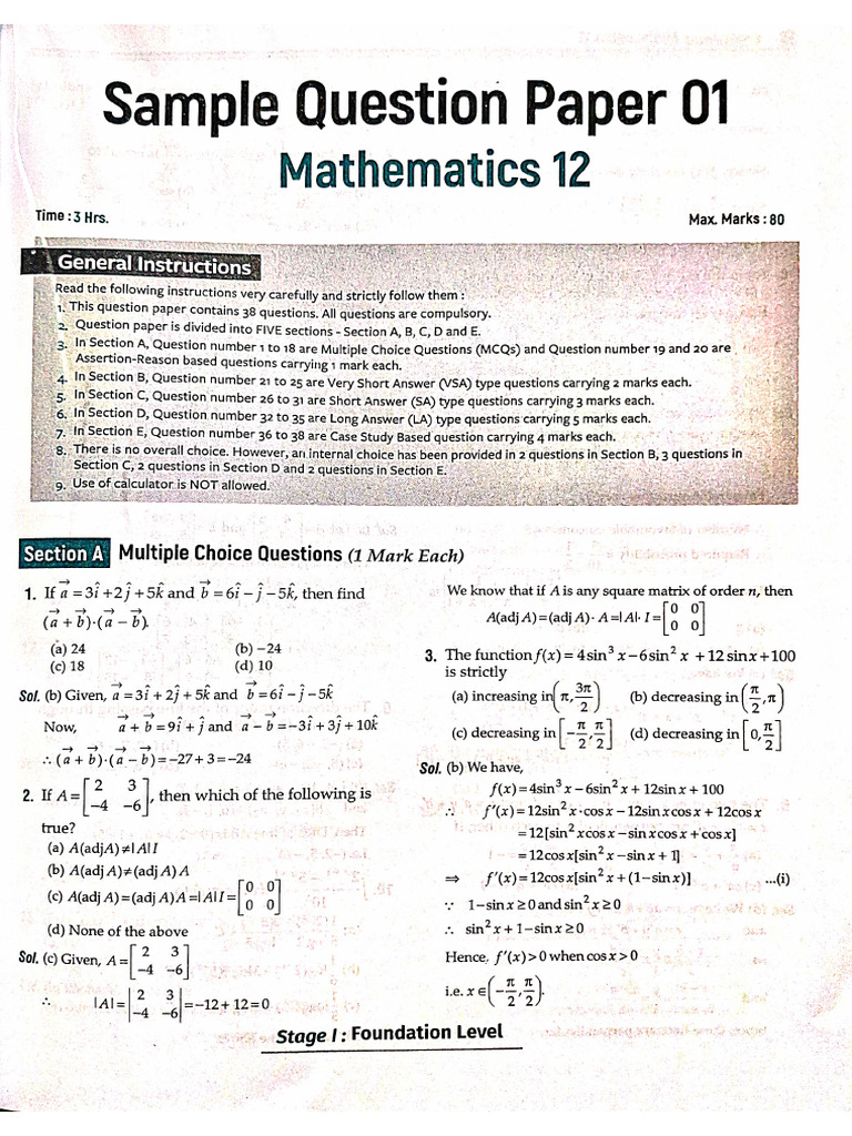 Sample Paper -01 | PDF