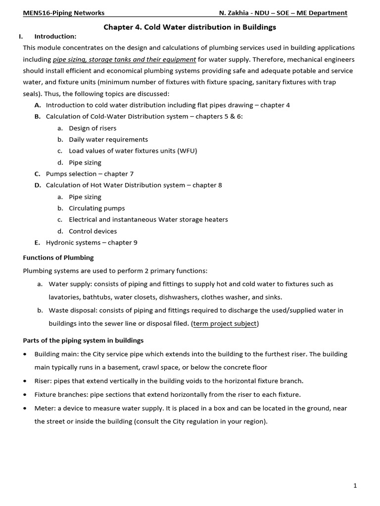Chapter 4. Cold Water Distribution | PDF | Pipe (Fluid Conveyance ...