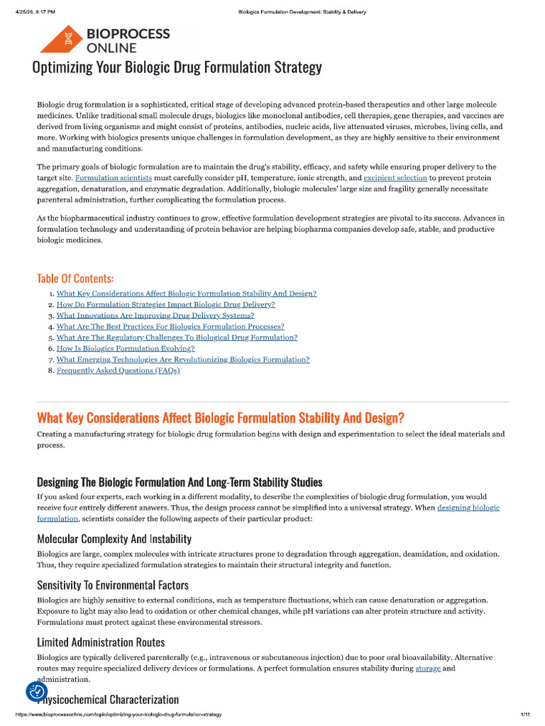 bioprocessonline -biological drug formulation | PDF