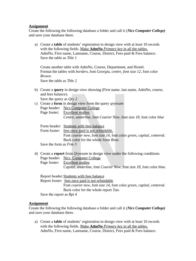 Ms Access Assignment | PDF | Databases | Text