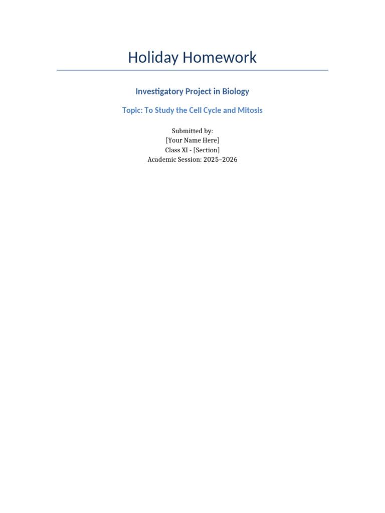 Holiday Homework Cell Cycle Mitosis | PDF | Mitosis | Cellular Processes