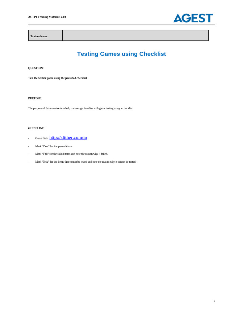 05- Testing Games using Checklist | PDF